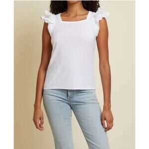 Nation Los Angeles White Short Ruffle Sleeve Ladies Top Size Medium